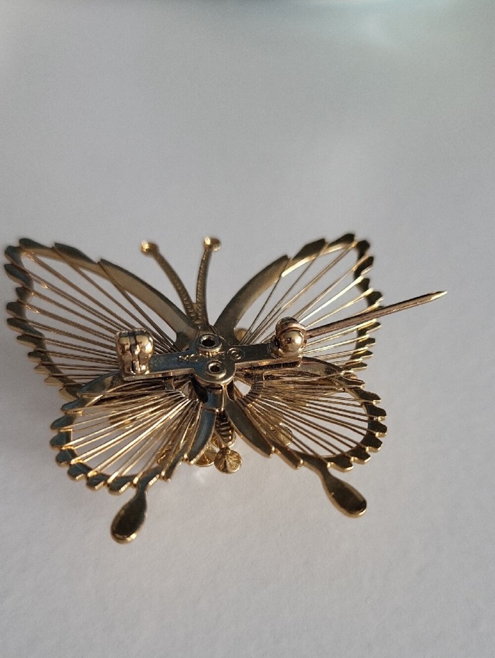 Vintage Gold Butterfly Brooch With Rhinestones, Art Deco Style - Picture 3 of 4